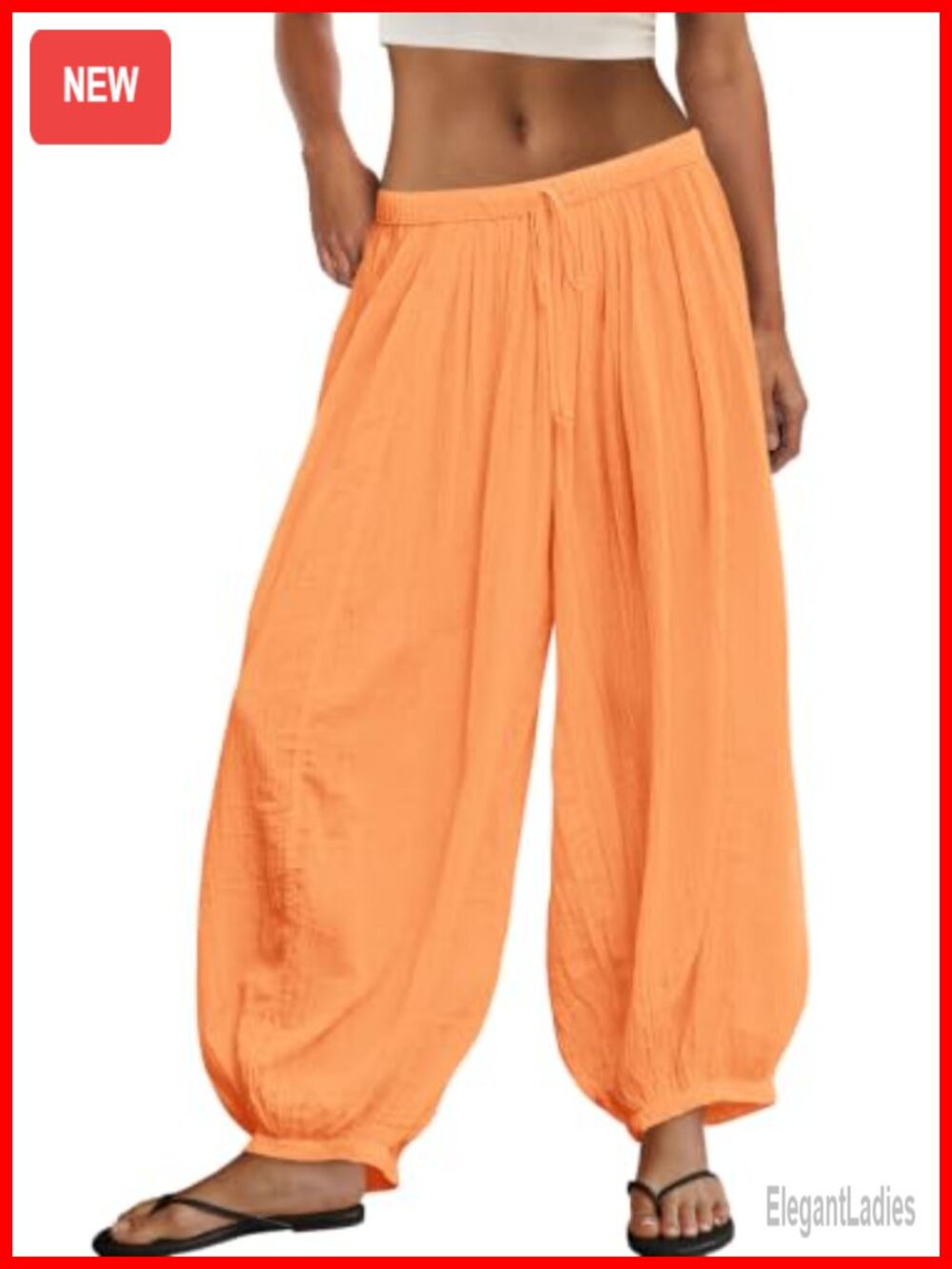 ReachMe Balloon Harem Pants Sheer Pleated High Rise Wide Leg Summer Vacation